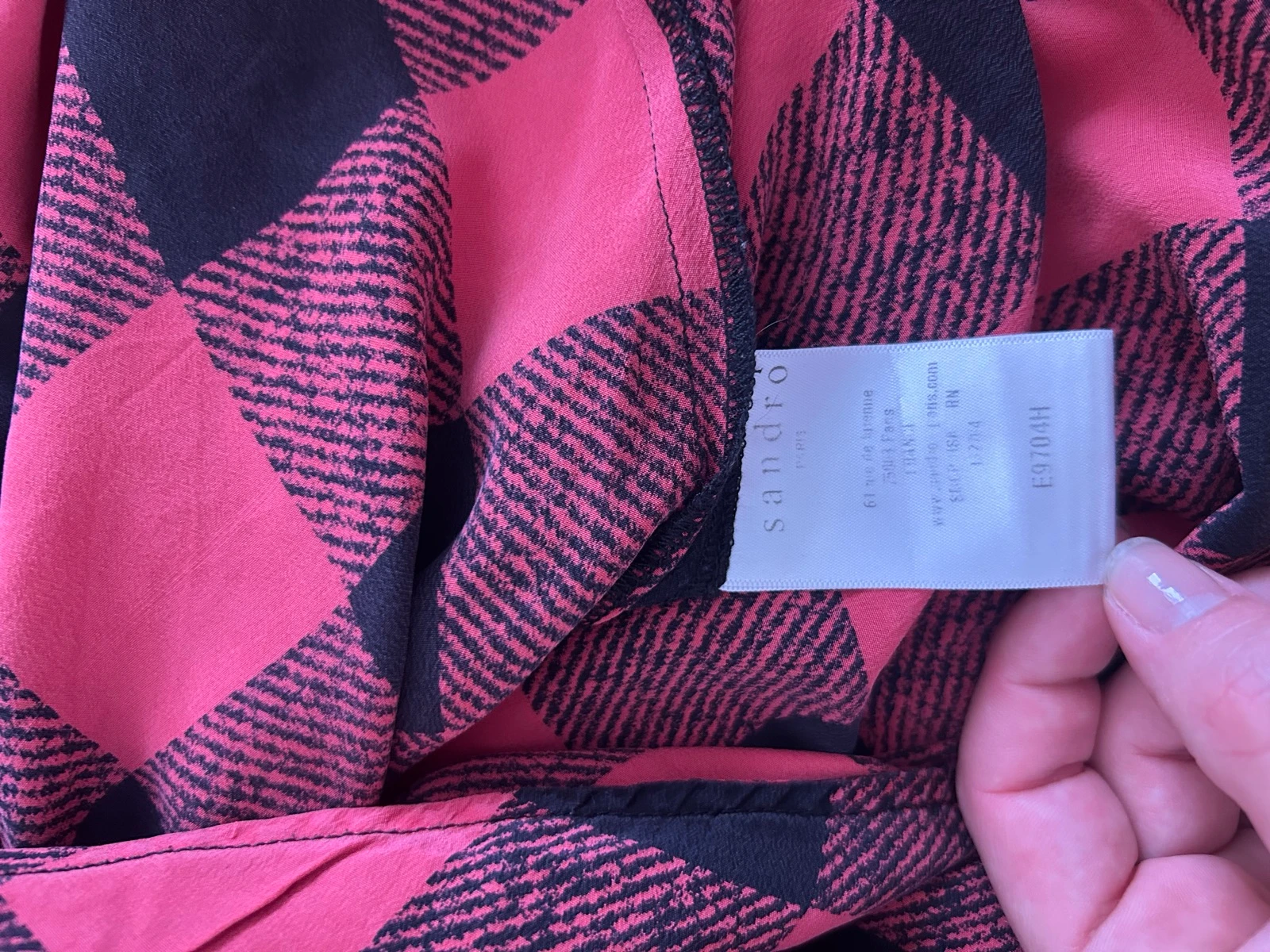Camisa de seda a cuadros y detalles de terciopelo Sandro – Talla 1 (36) – photo 8